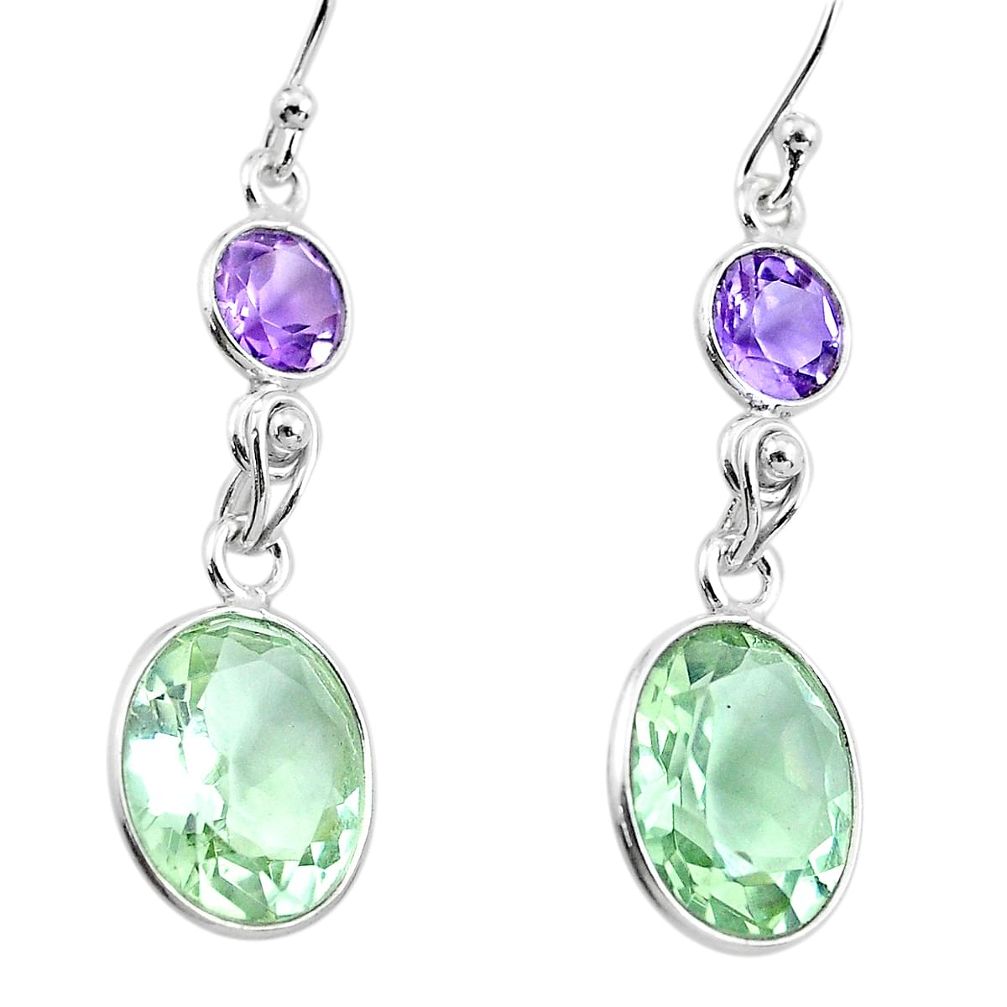 11.25cts natural green amethyst amethyst 925 silver dangle earrings p91429