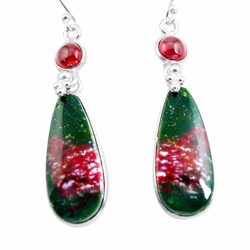 21.53cts natural green bloodstone african (heliotrope) silver earrings p78692