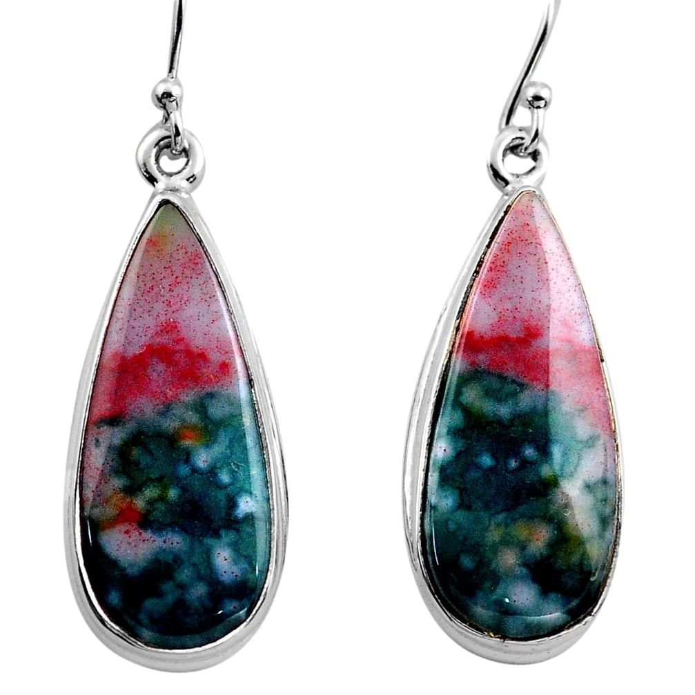 19.23cts natural green bloodstone african 925 silver dangle earrings p88703