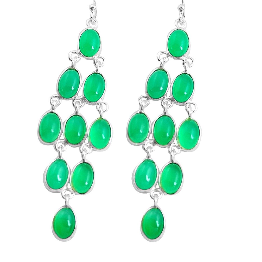 19.09cts natural green chalcedony 925 sterling silver chandelier earrings p43957