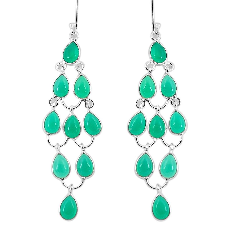 20.33cts natural green chalcedony 925 sterling silver chandelier earrings p54502