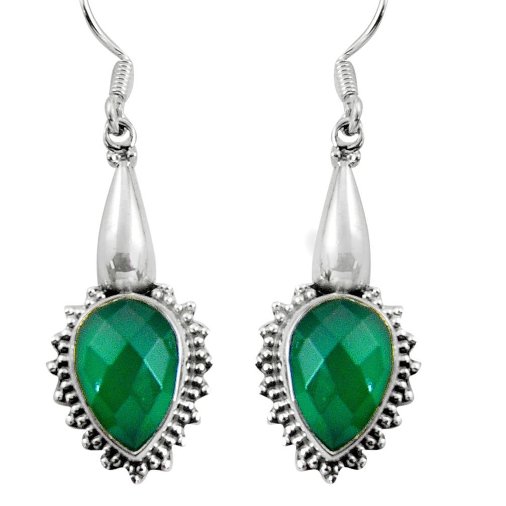 10.78cts natural green chalcedony 925 sterling silver dangle earrings d32443