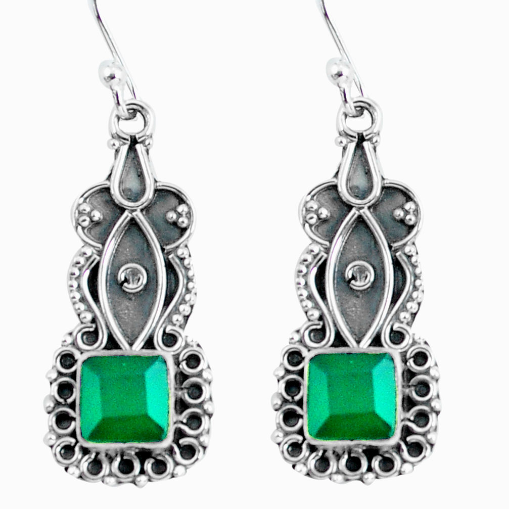 4.43cts natural green chalcedony 925 sterling silver dangle earrings d32466