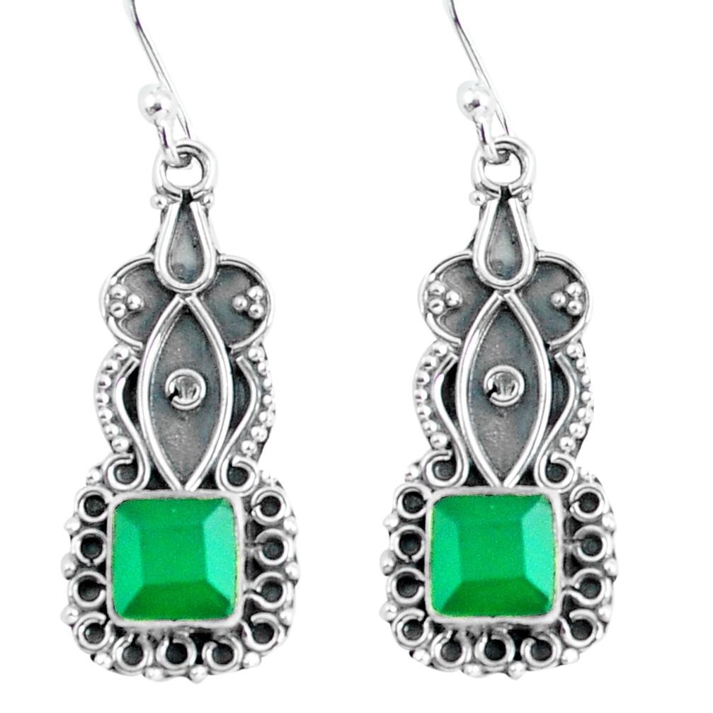 4.43cts natural green chalcedony 925 sterling silver dangle earrings p59988