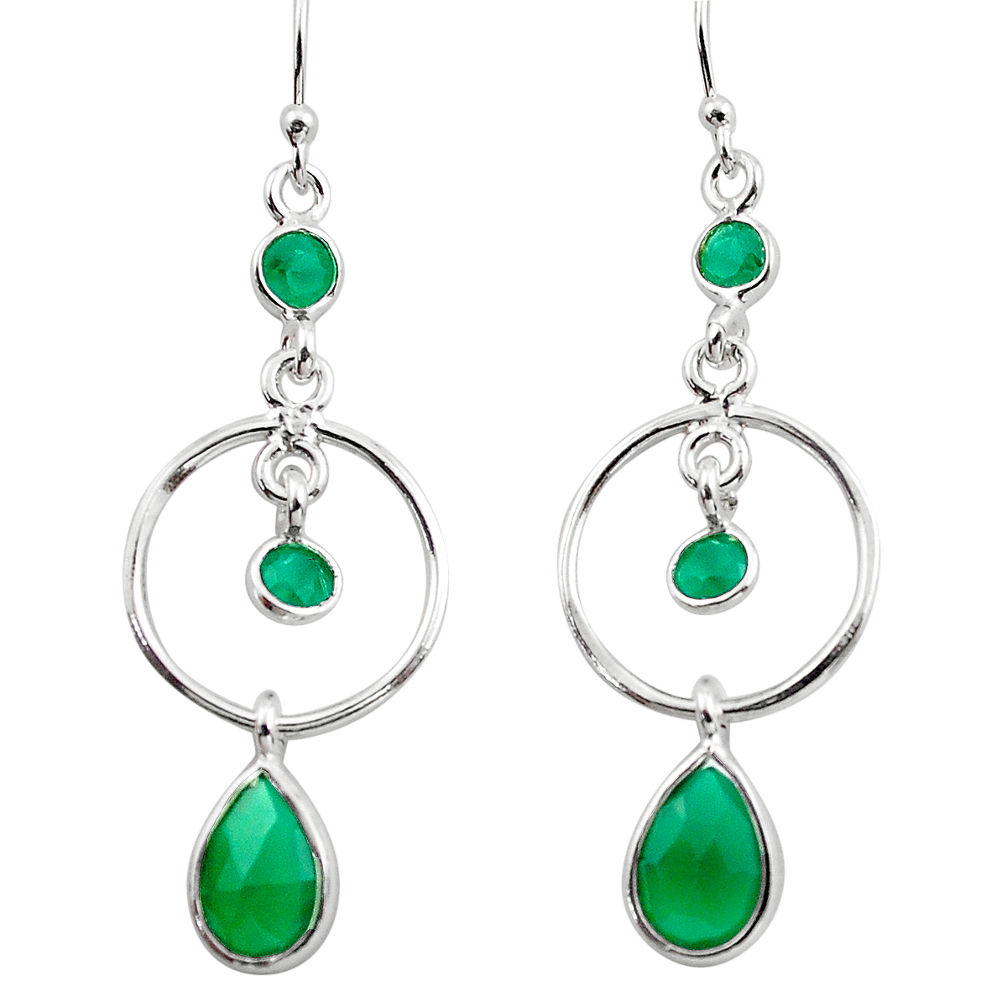 6.22cts natural green chalcedony 925 sterling silver dangle earrings p88405
