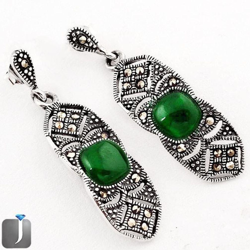 6.38cts NATURAL GREEN CHALCEDONY 925 STERLING SILVER EARRINGS JEWELRY F37880