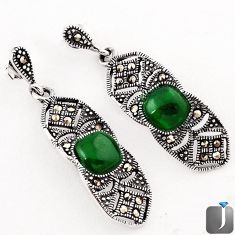 6.89cts NATURAL GREEN CHALCEDONY MARCASITE 925 SILVER DANGLE EARRINGS F29295