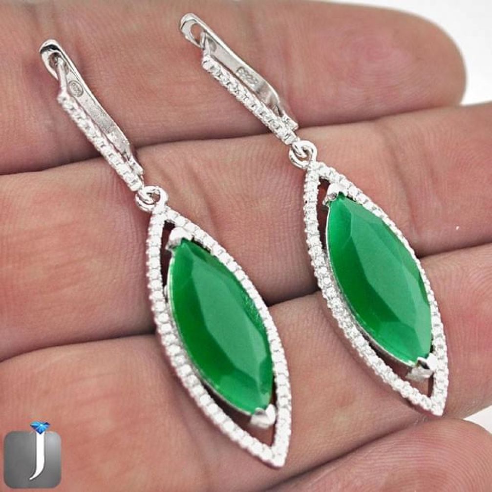 18.43CT NATURAL GREEN CHALCEDONY TOPAZ 925 SILVER DANGLE EARRINGS JEWELRY F43804