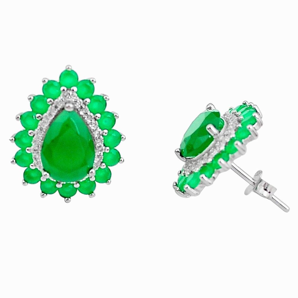 9.98cts natural green chalcedony topaz 925 sterling silver stud earrings c1907