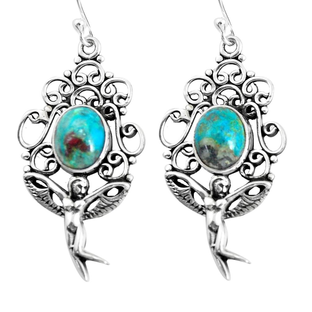 8.22cts natural green chrysocolla 925 silver angel wings fairy earrings p52012
