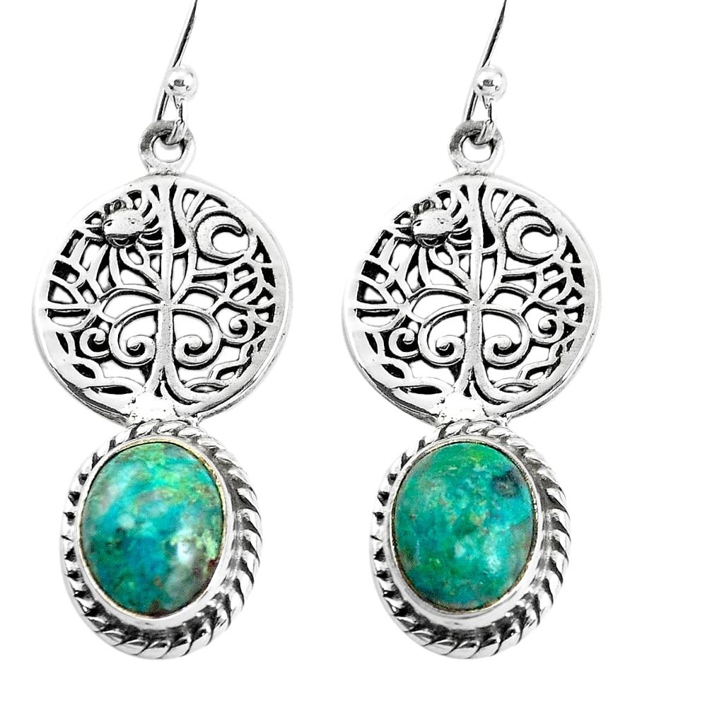 8.52cts natural green chrysocolla 925 silver tree of life earrings p54842