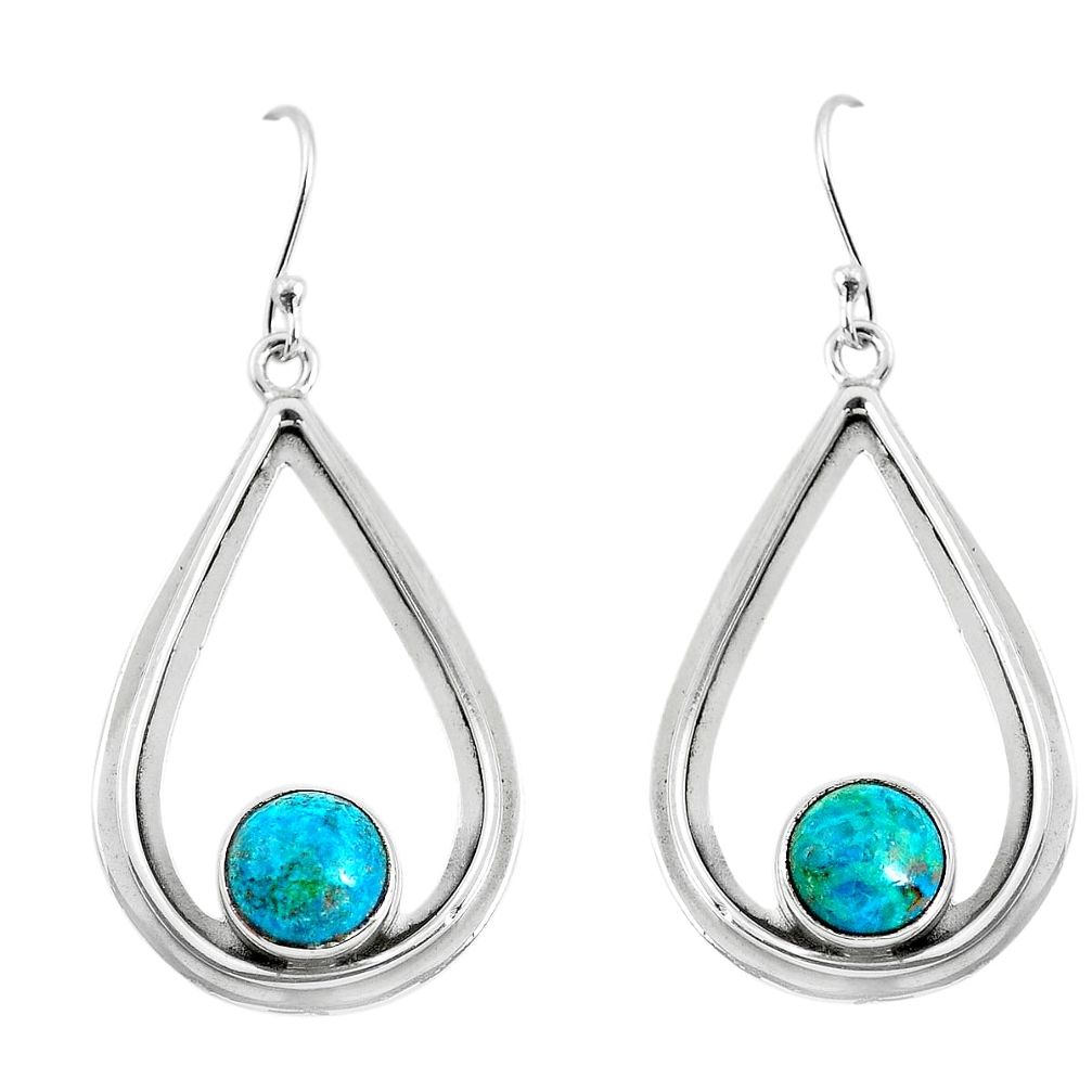 6.36cts natural green chrysocolla 925 sterling silver dangle earrings p52892