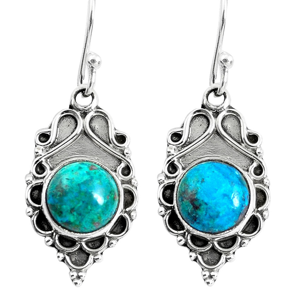 5.80cts natural green chrysocolla 925 sterling silver dangle earrings p52999