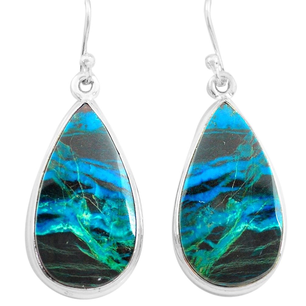 25.00cts natural green chrysocolla 925 sterling silver dangle earrings p72747