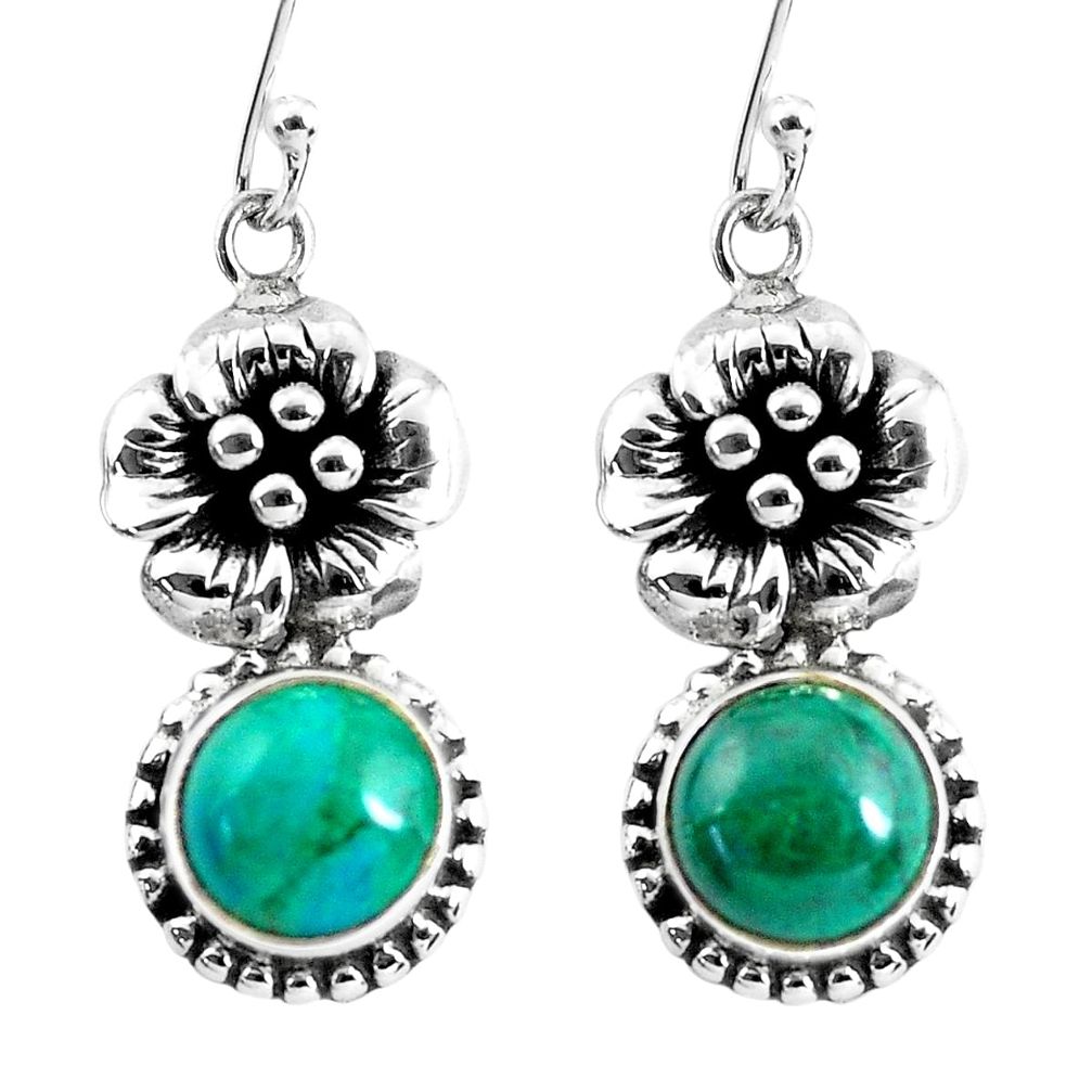 6.18cts natural green chrysocolla 925 sterling silver flower earrings p54926