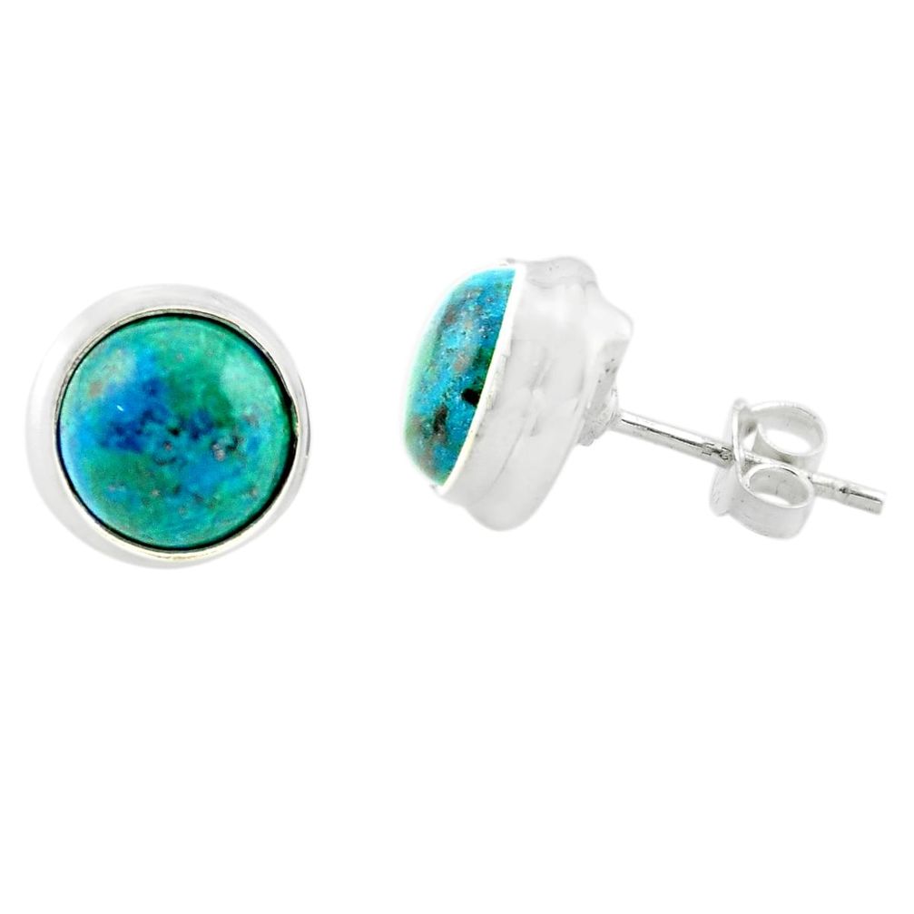 5.54cts natural green chrysocolla 925 sterling silver stud earrings p74421