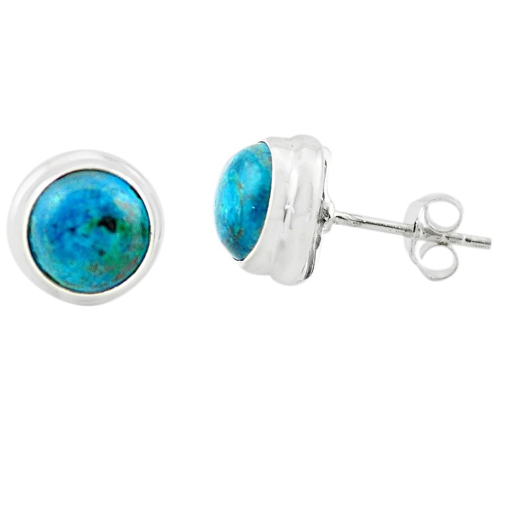 5.44cts natural green chrysocolla 925 sterling silver stud earrings p74423