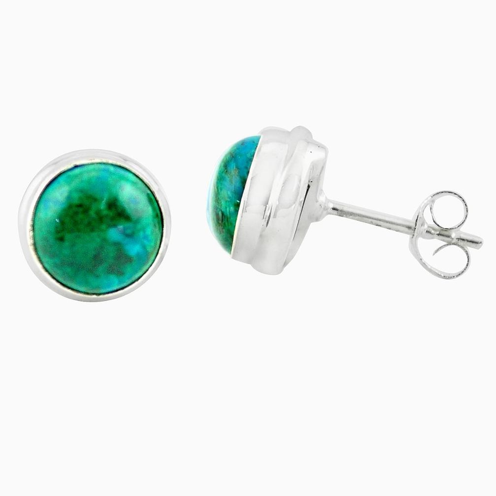 5.87cts natural green chrysocolla 925 sterling silver stud earrings p74428