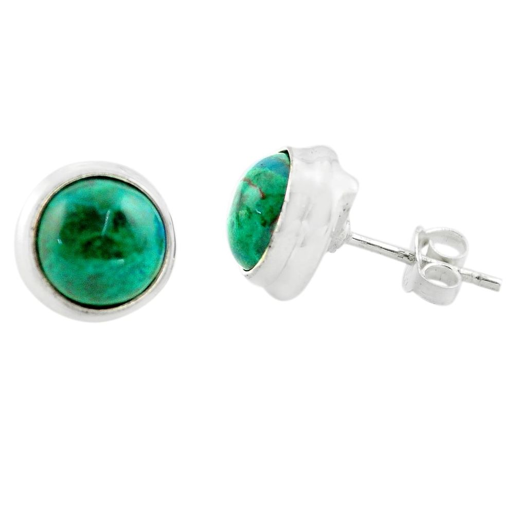 5.87cts natural green chrysocolla 925 sterling silver stud earrings p74433