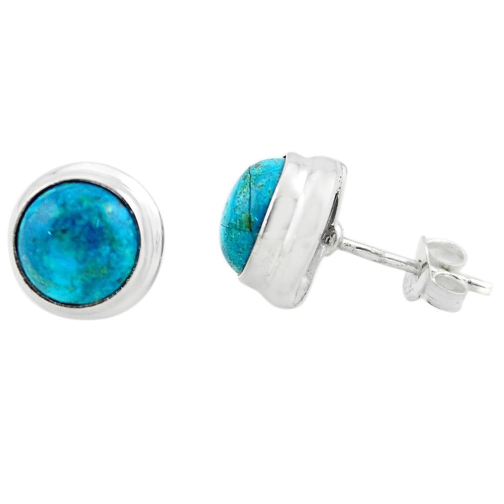 5.87cts natural green chrysocolla 925 sterling silver stud earrings p74435