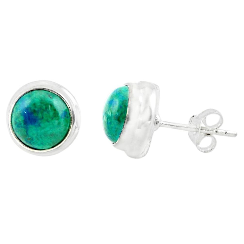 5.45cts natural green chrysocolla 925 sterling silver stud earrings p74436