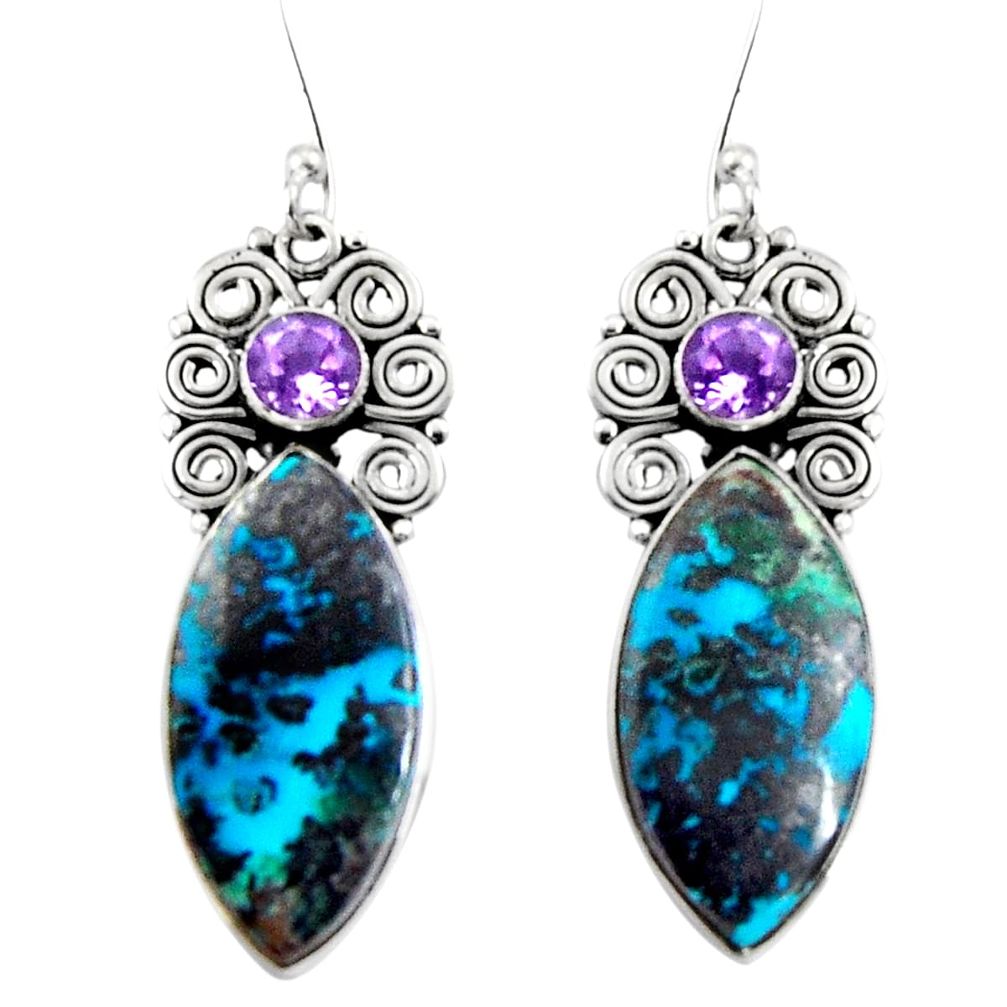 20.65cts natural green chrysocolla amethyst 925 silver dangle earrings d32379