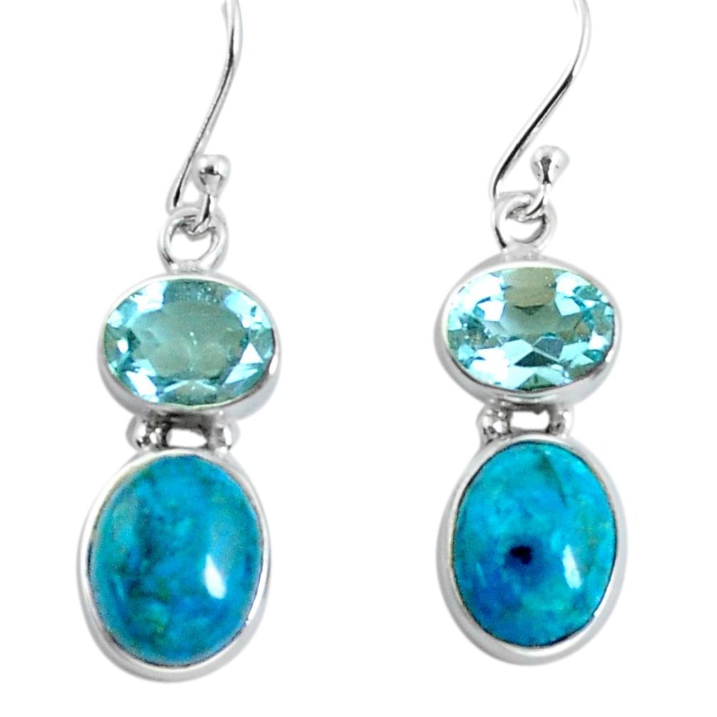10.32cts natural green chrysocolla topaz 925 silver dangle earrings p57328