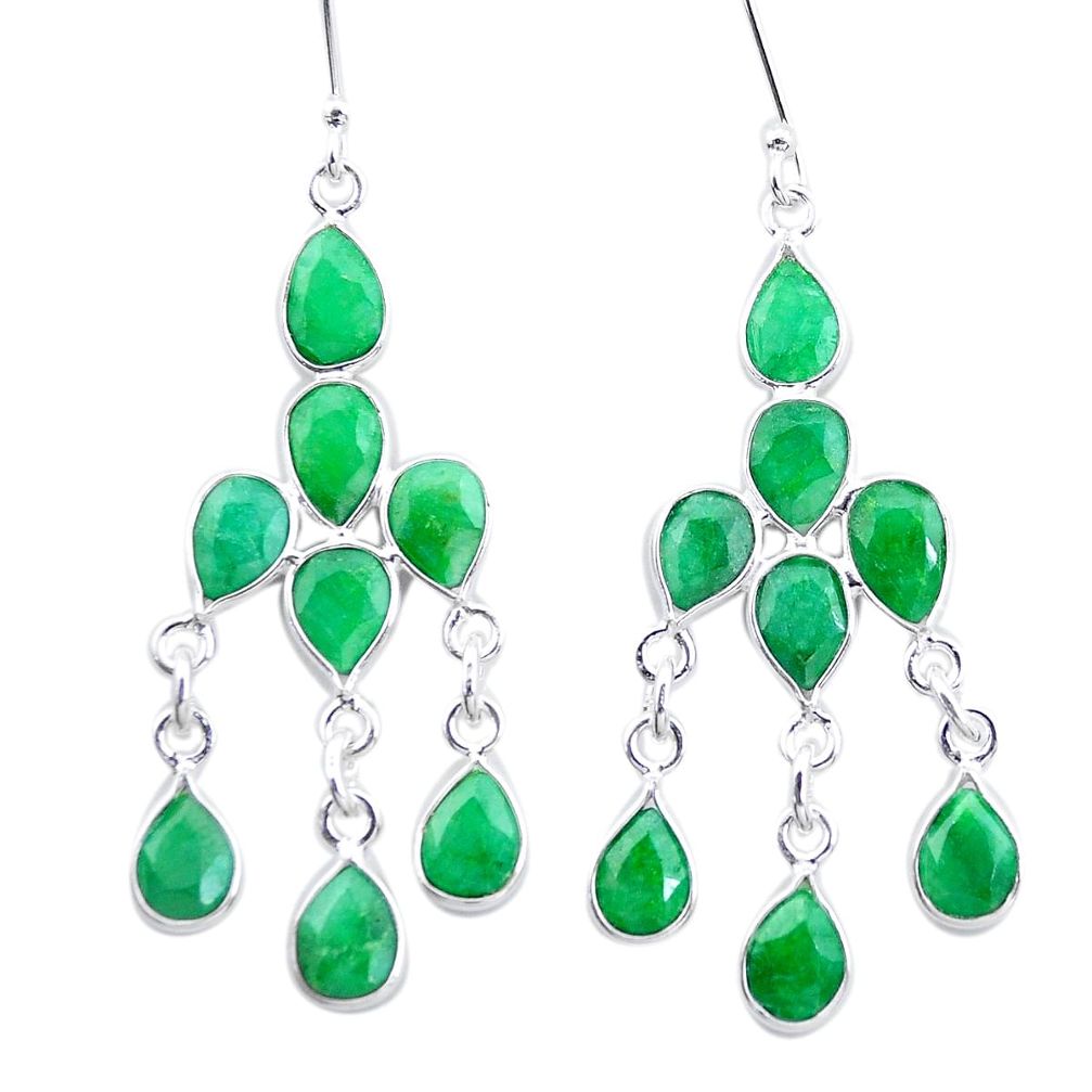 18.79cts natural green emerald 925 sterling silver dangle earrings p60585