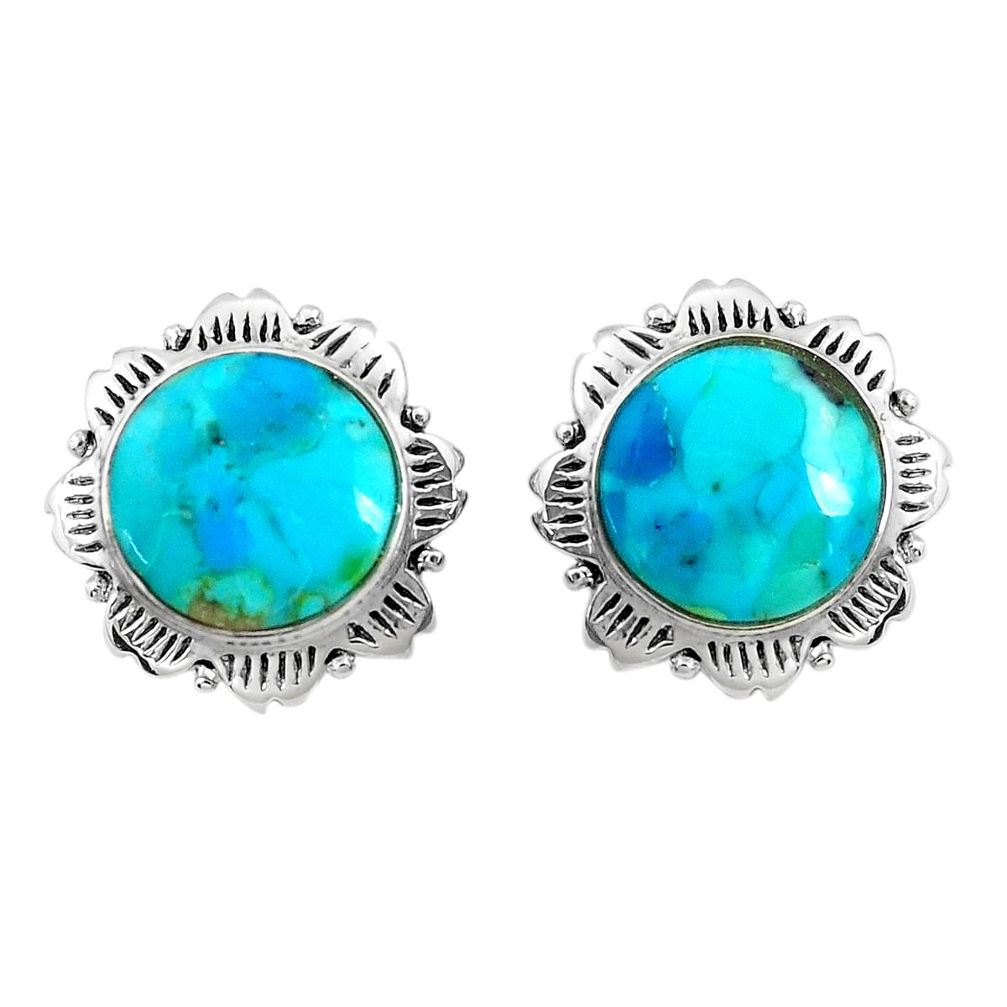 11.19cts natural green kingman turquoise 925 sterling silver stud earrings c1796