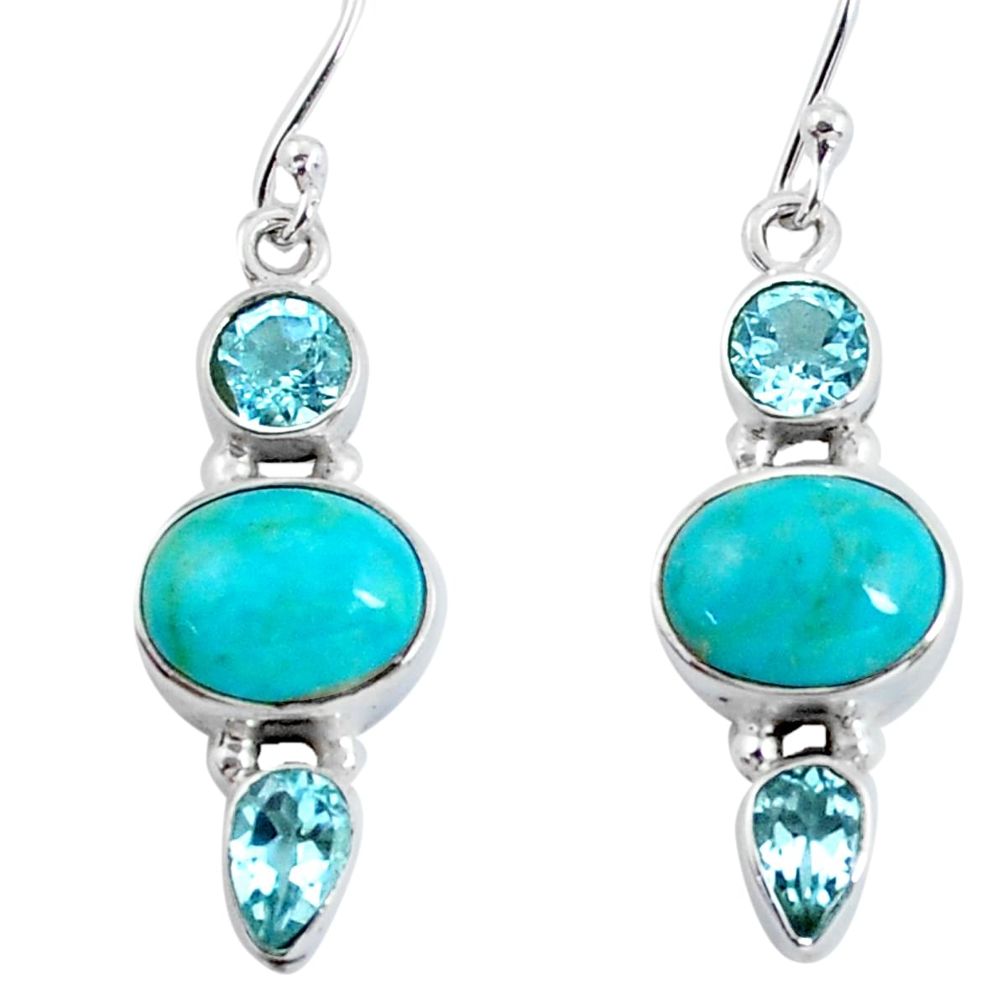 10.32cts natural green kingman turquoise topaz 925 silver dangle earrings p57439