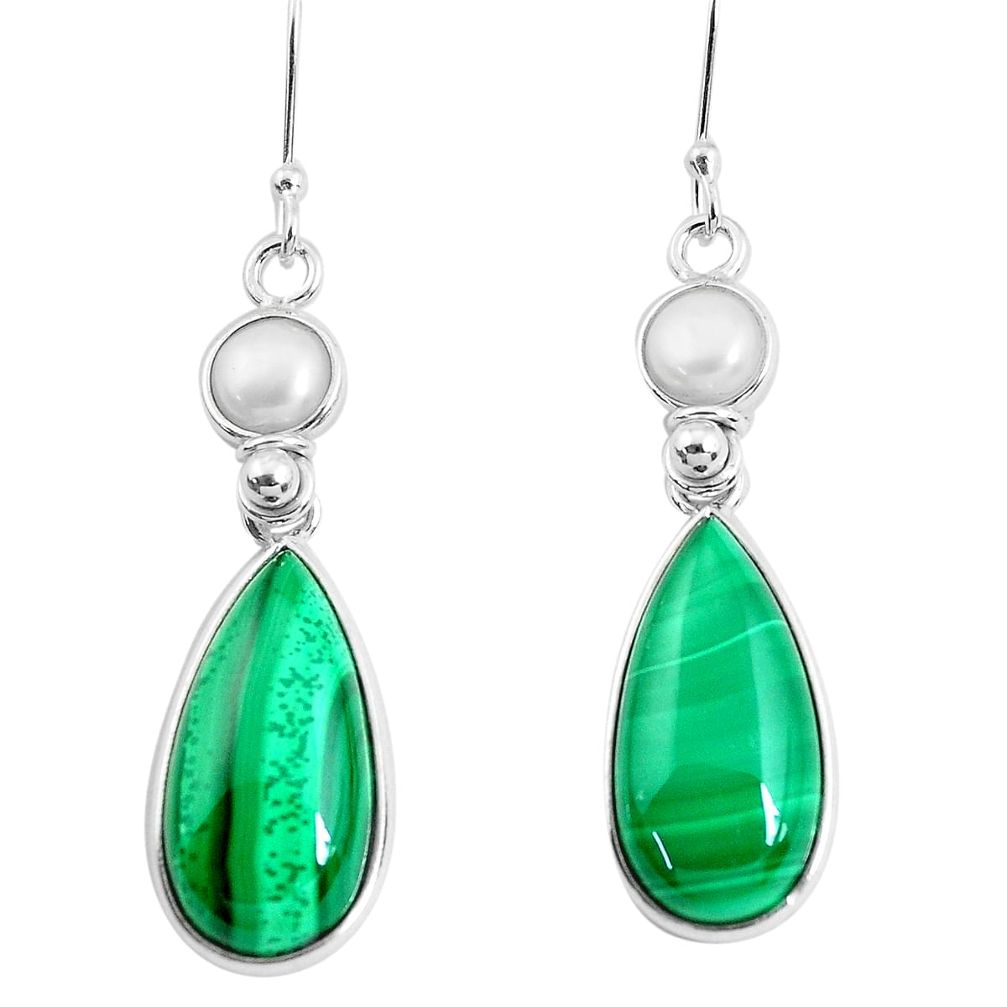 22.14cts natural green malachite (pilot's stone) 925 silver earrings p47912