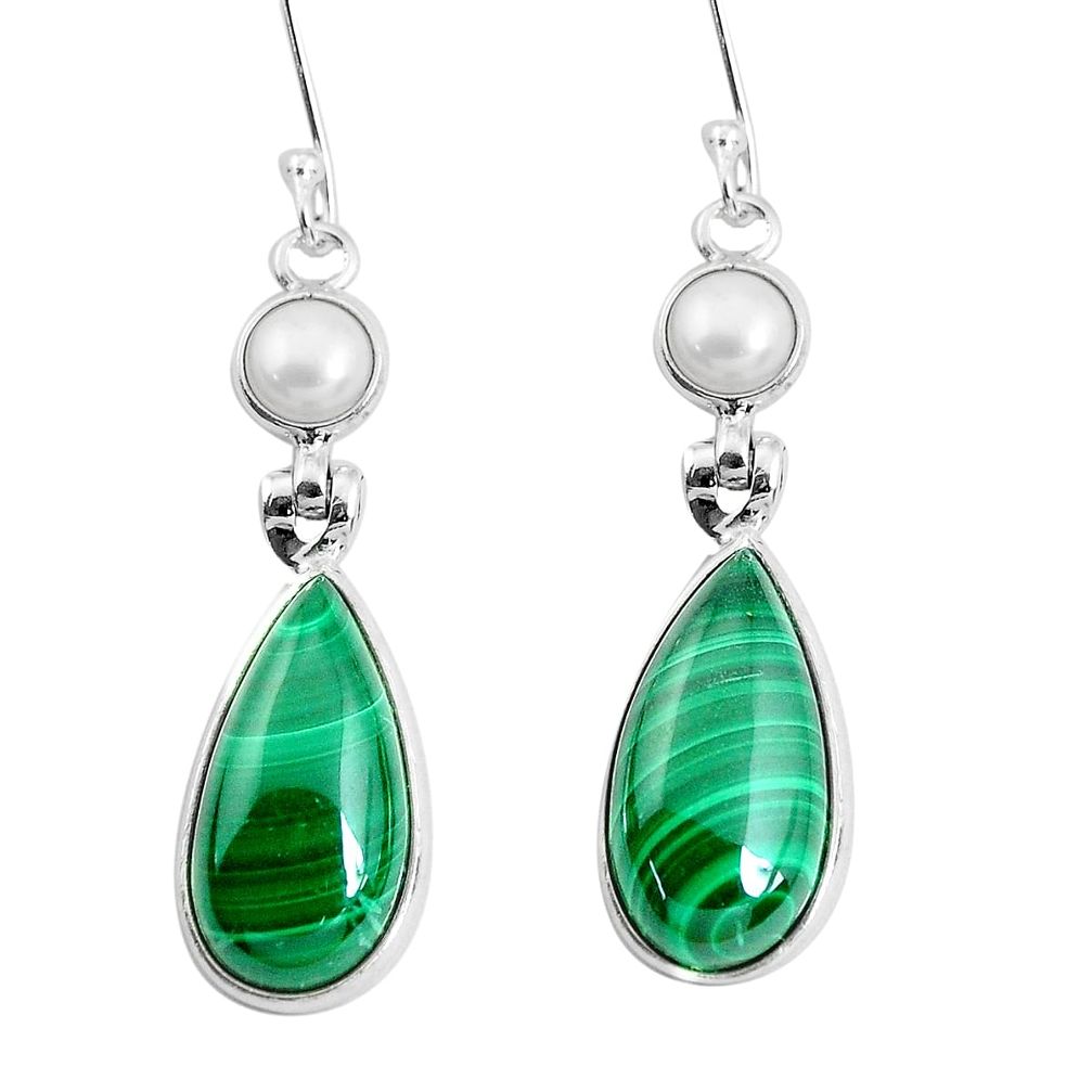 21.62cts natural green malachite (pilot's stone) 925 silver earrings p47913