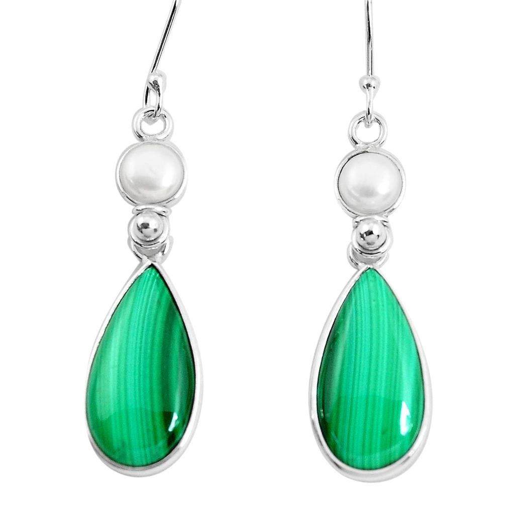22.14cts natural green malachite (pilot's stone) 925 silver earrings p47916