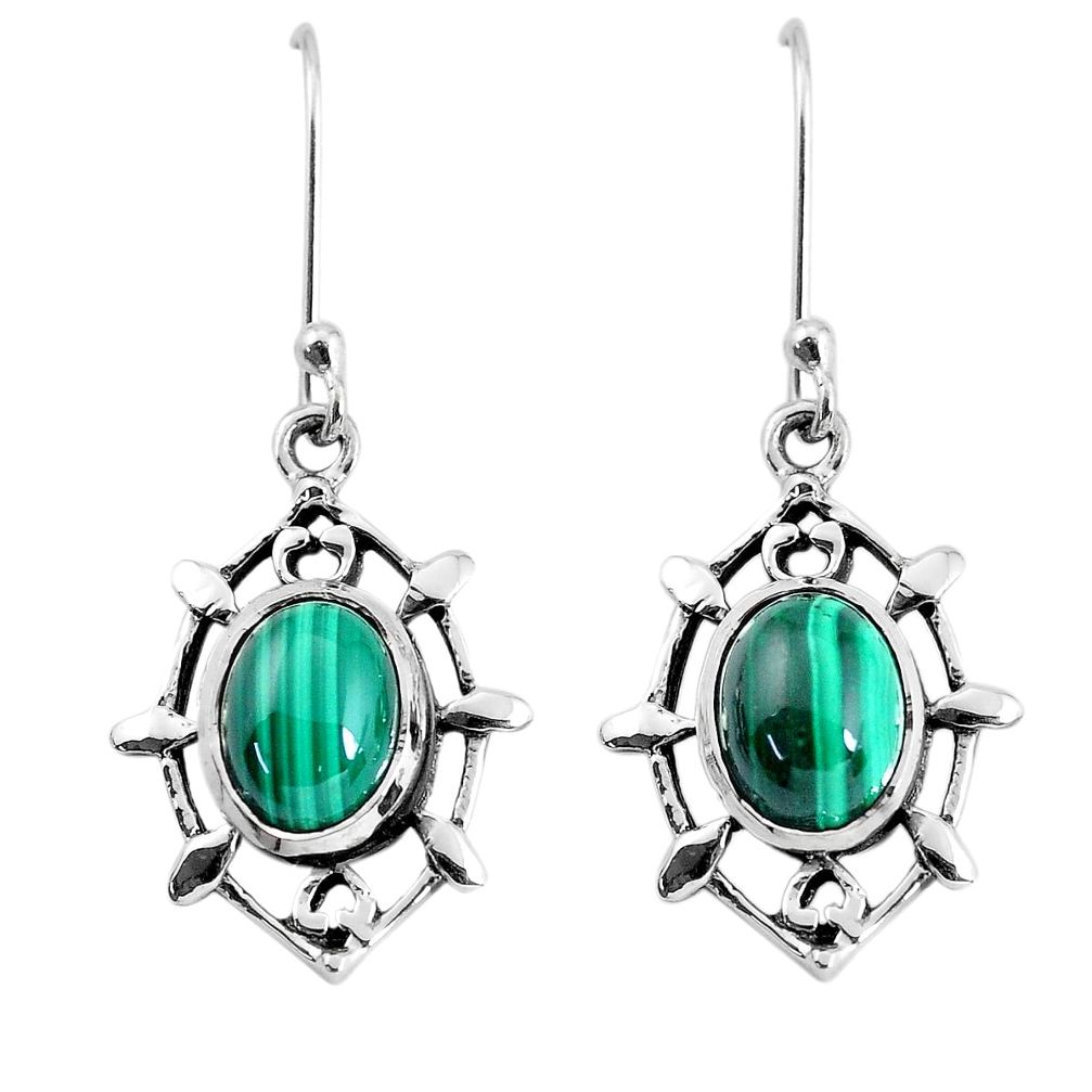 7.04cts natural green malachite (pilot's stone) 925 silver earrings p58113