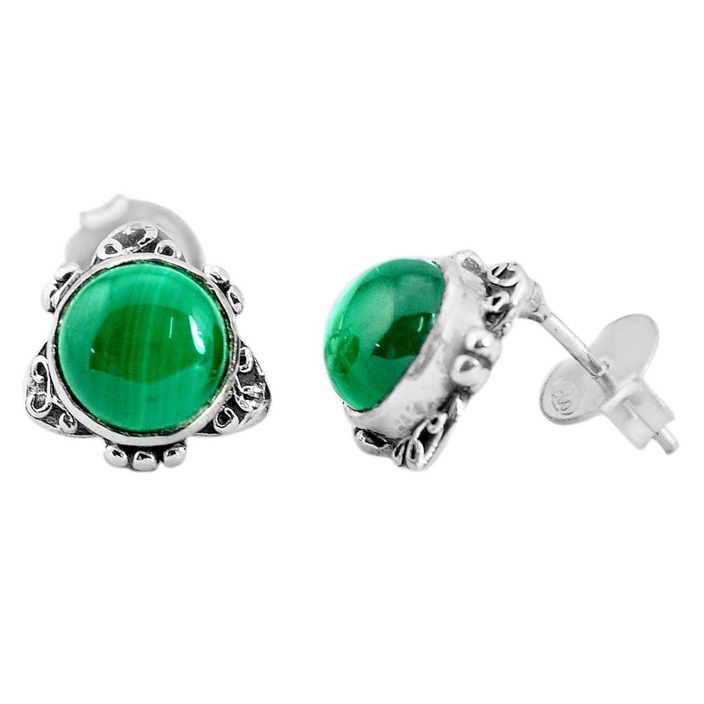 7.24cts natural green malachite (pilot's stone) 925 silver stud earrings p35593