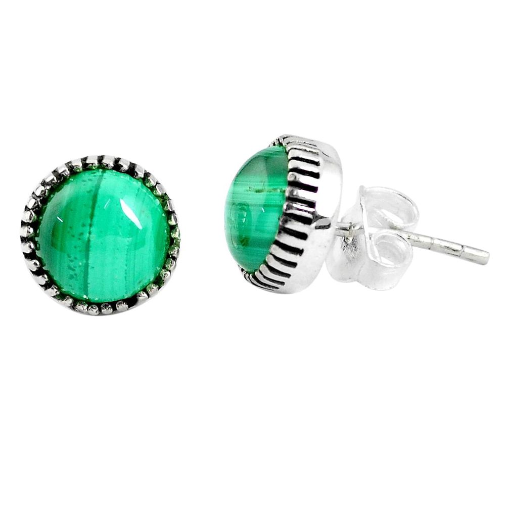 6.36cts natural green malachite (pilot's stone) 925 silver stud earrings p45238