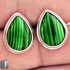10.17cts NATURAL GREEN MALACHITE 925 STERLING SILVER STUD EARRINGS JEWELRY E9157