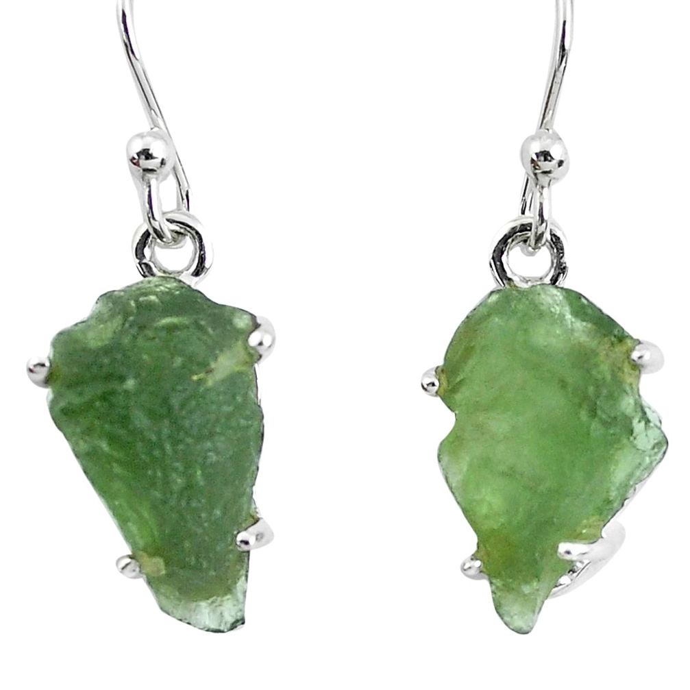 Natural green moldavite (genuine czech) 925 silver dangle earrings p50326