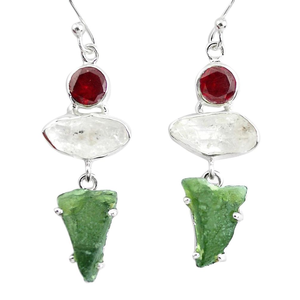 16.87cts natural green moldavite (genuine czech) 925 silver earrings p50306