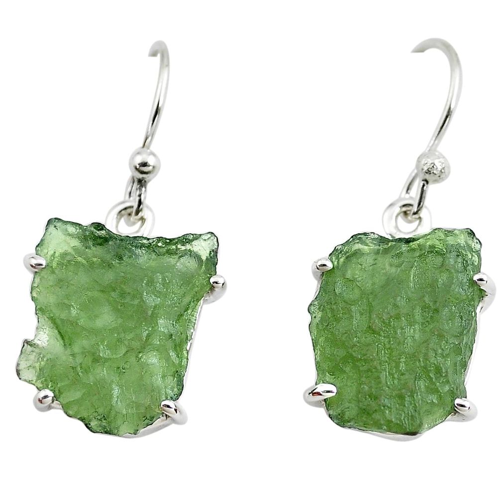 10.33cts natural green moldavite (genuine czech) 925 silver earrings p70981