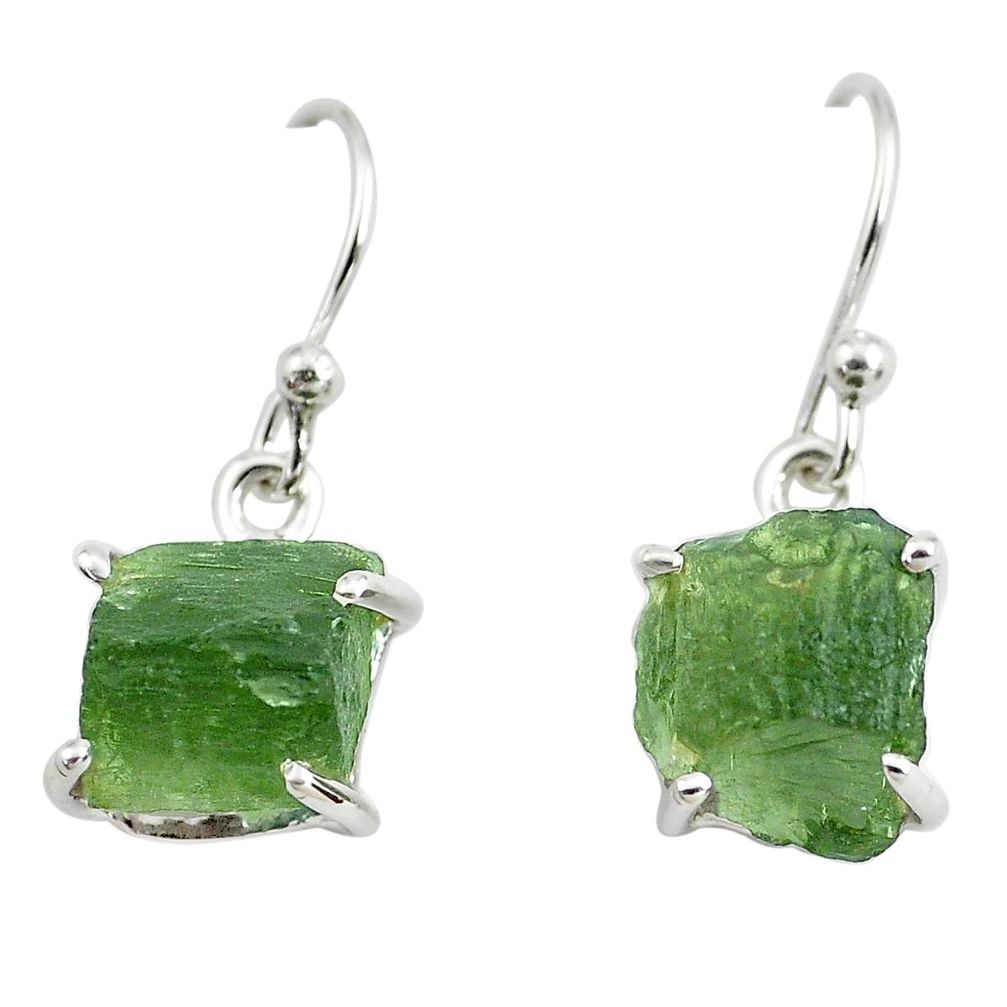 9.16cts natural green moldavite (genuine czech) 925 silver earrings p70982