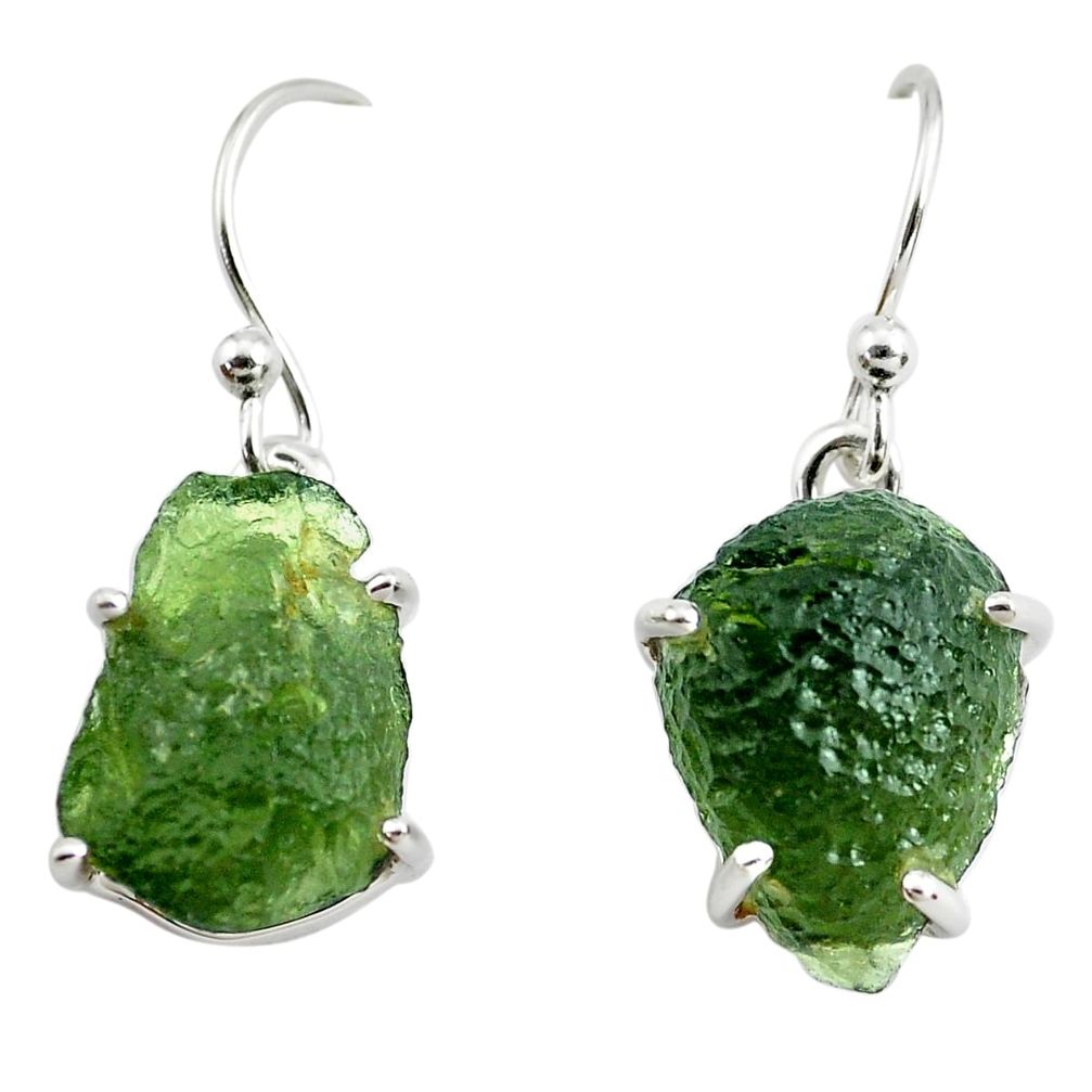 9.77cts natural green moldavite (genuine czech) 925 silver earrings p70983