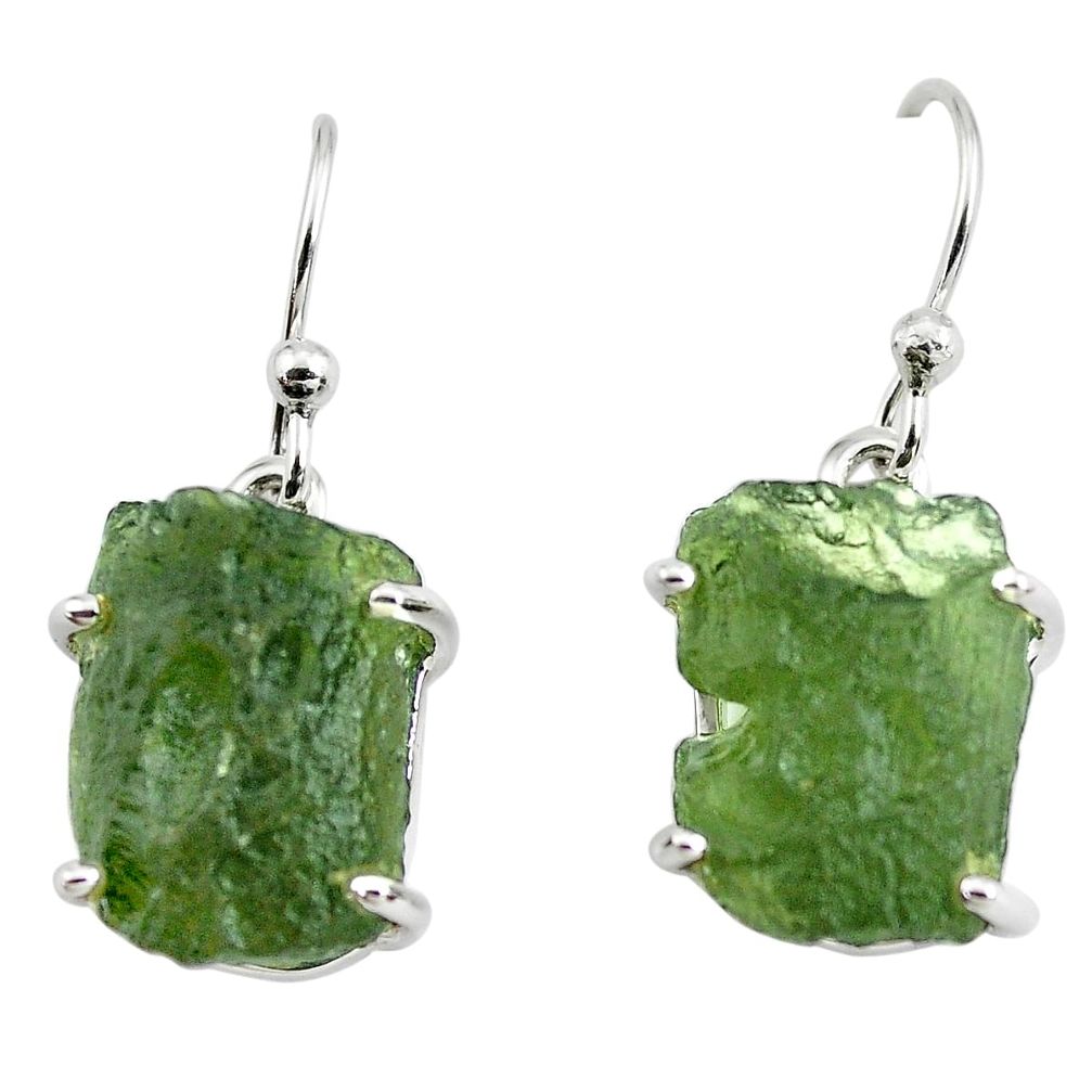 10.33cts natural green moldavite (genuine czech) 925 silver earrings p70985