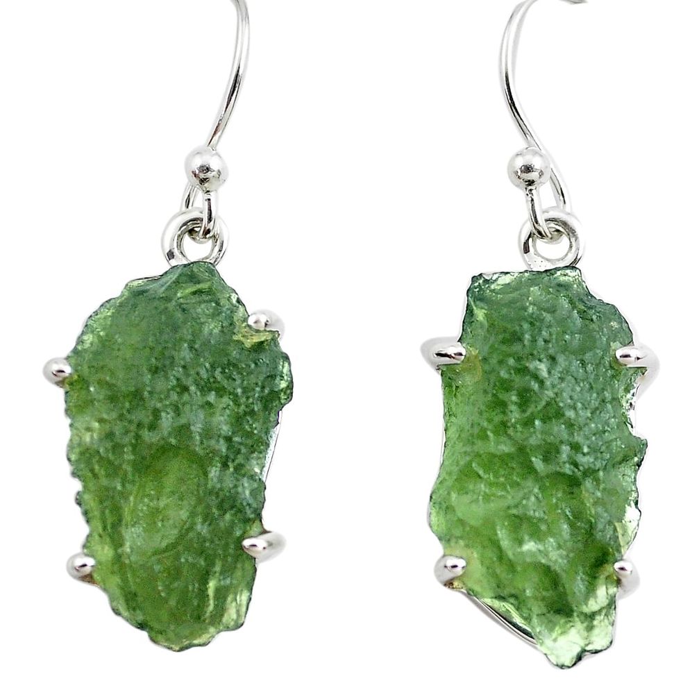 11.28cts natural green moldavite (genuine czech) 925 silver earrings p70986