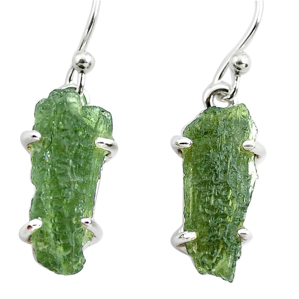 9.74cts natural green moldavite (genuine czech) 925 silver earrings p70987