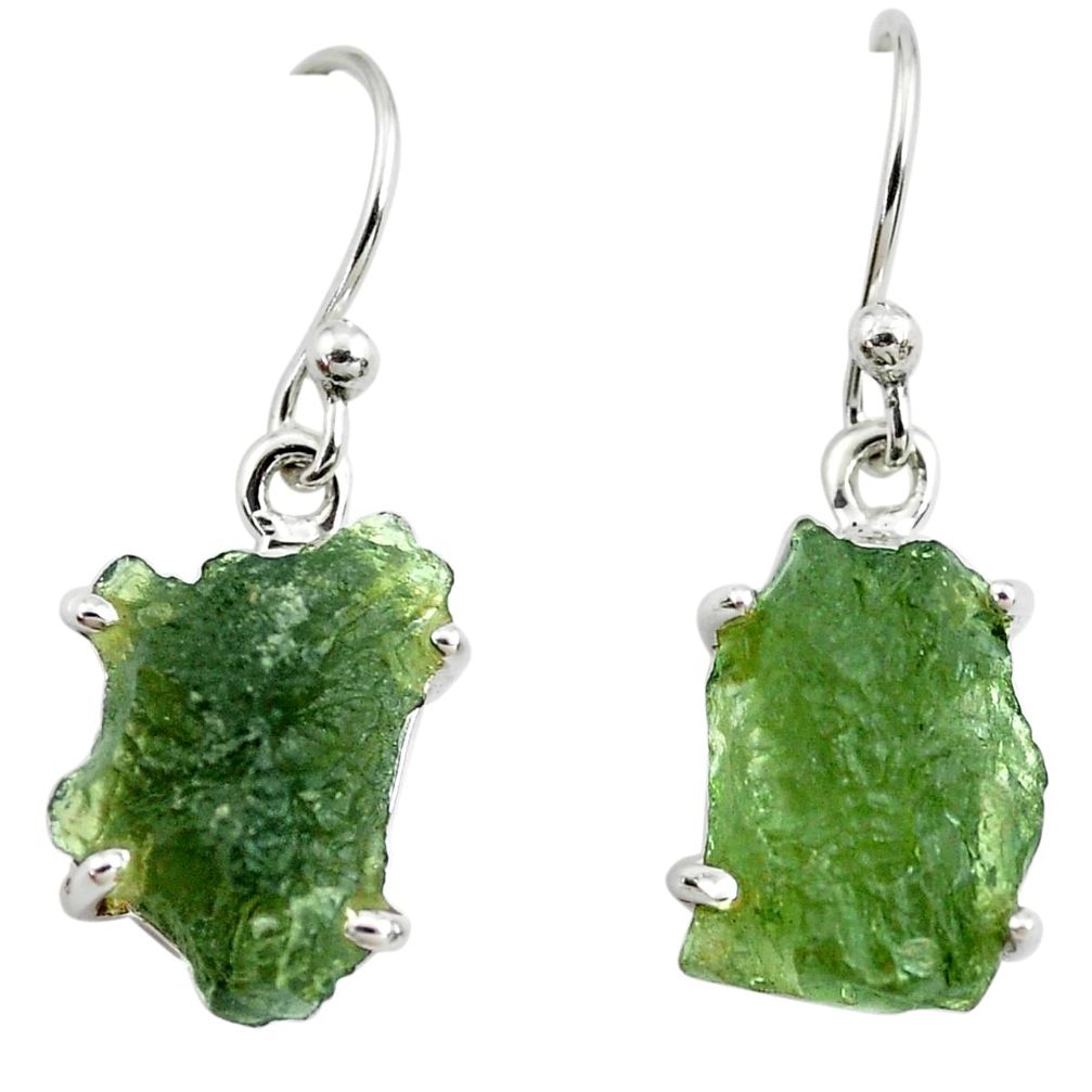 8.48cts natural green moldavite (genuine czech) 925 silver earrings p70988