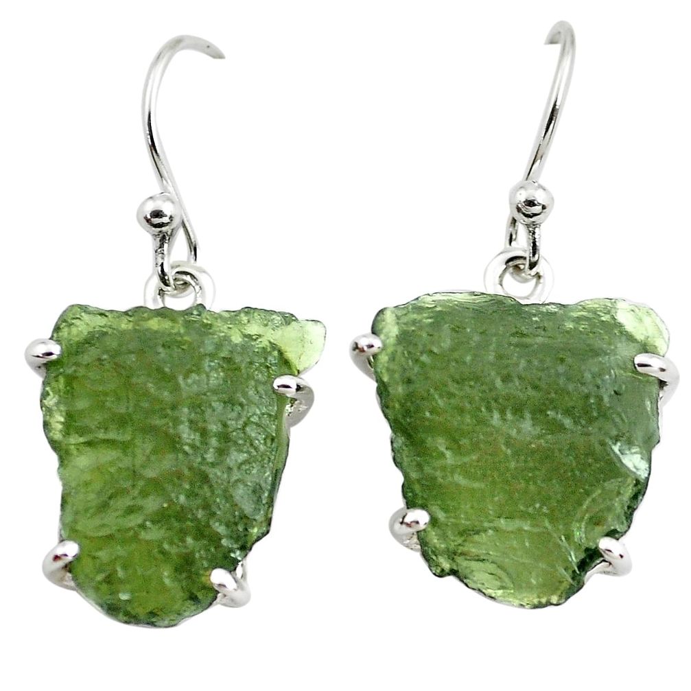 12.54cts natural green moldavite (genuine czech) 925 silver earrings p70991