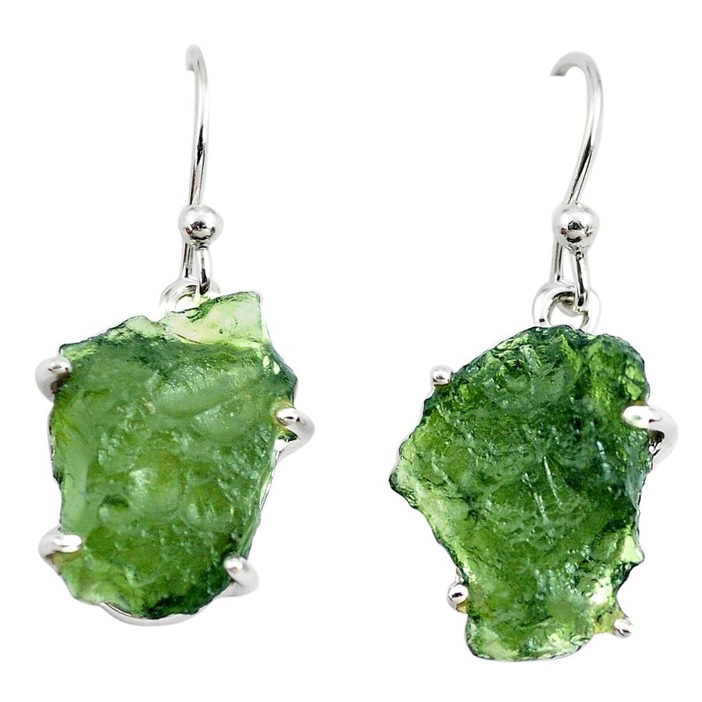 10.33cts natural green moldavite (genuine czech) 925 silver earrings p70992