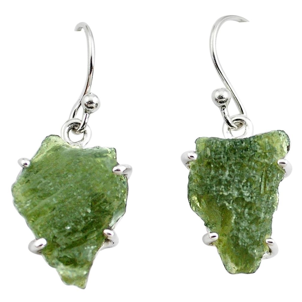 10.33cts natural green moldavite (genuine czech) 925 silver earrings p70994