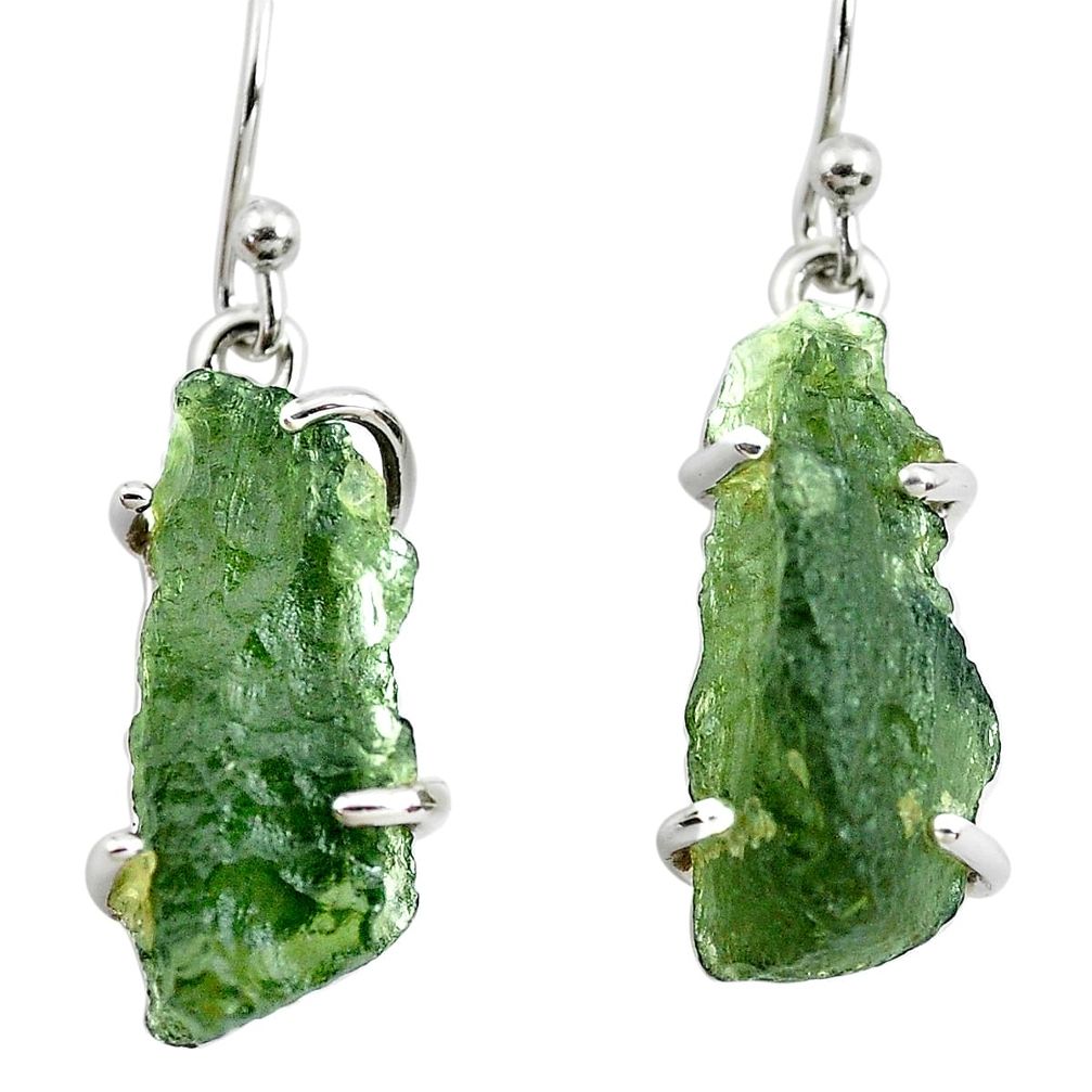 10.33cts natural green moldavite (genuine czech) 925 silver earrings p70996